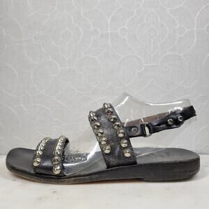 Calleen Cordero Studded Reptile Sandals Womens 9.5 Black Leather Slingback